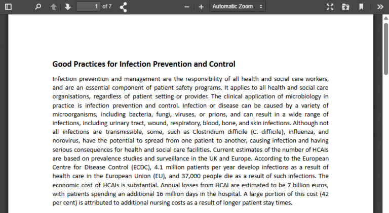 Good Practices for Infection Prevention and Control