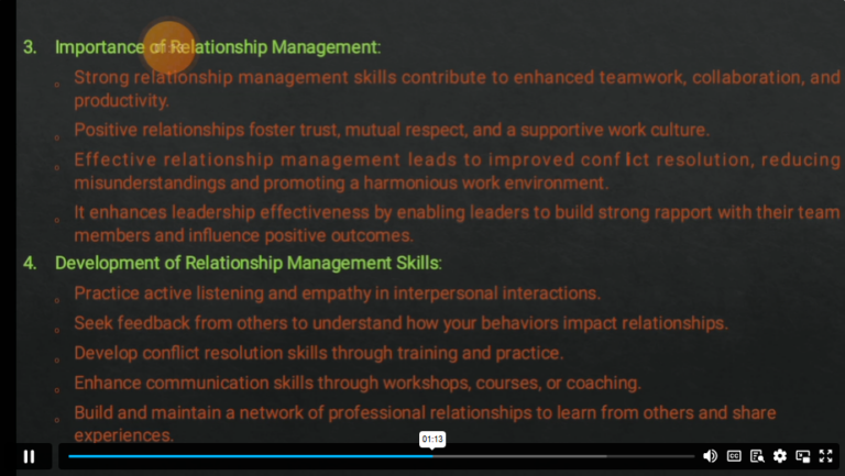 Development of relationship management skills