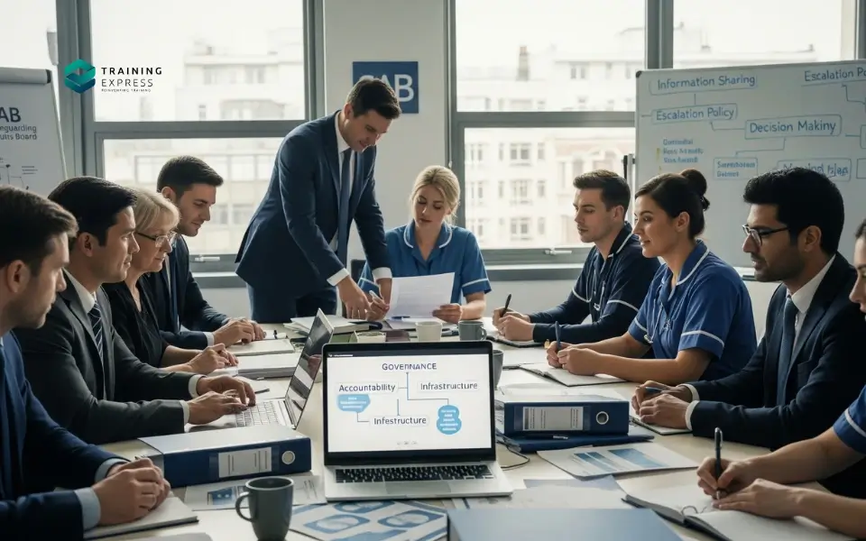 Governance, Accountability and Infrastructure The SABs will need to co-operate and work with member agencies. The SAB must agree on its governance, structure, and terms of reference in order to do this. These could include The main objective Plans for how often and how long meetings will take Resource base whether in the form of cash contributions or the provision of personnel, products, and services, as well as the agencies or organisations that do so Administrative assistance and support procedures Procedures for making decisions Management and sharing of information between partners Escalation policy Arrangements for the involvement of groups and communities that are not members Plans to get independent legal counsel for the SAB and its chair A confidentiality statement and a rule of behaviour for members Function for participants Ensuring that a designated adult safeguarding manager is in place at each participating agency Mechanisms that allow caretakers and those with care and support needs to actively participate in the work of the SAB Review procedures