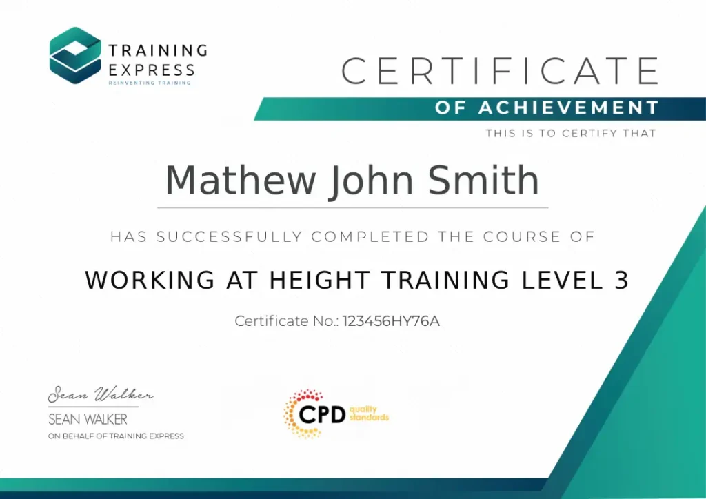 Working at Height Training Level 3 Certification