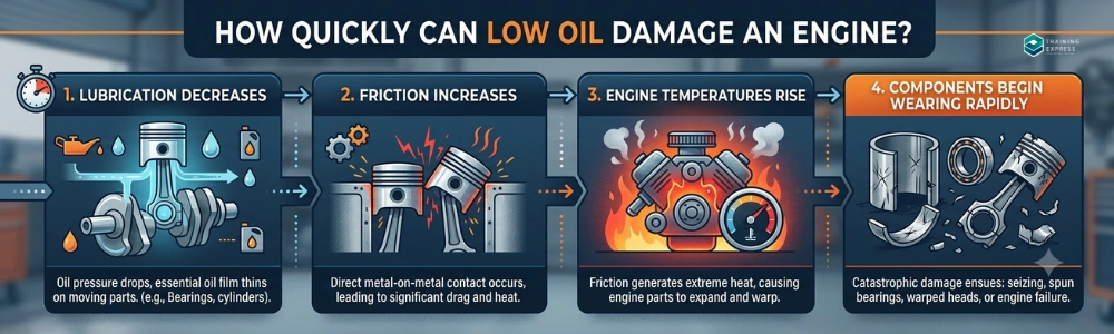 How quickly can low oil damage an engine