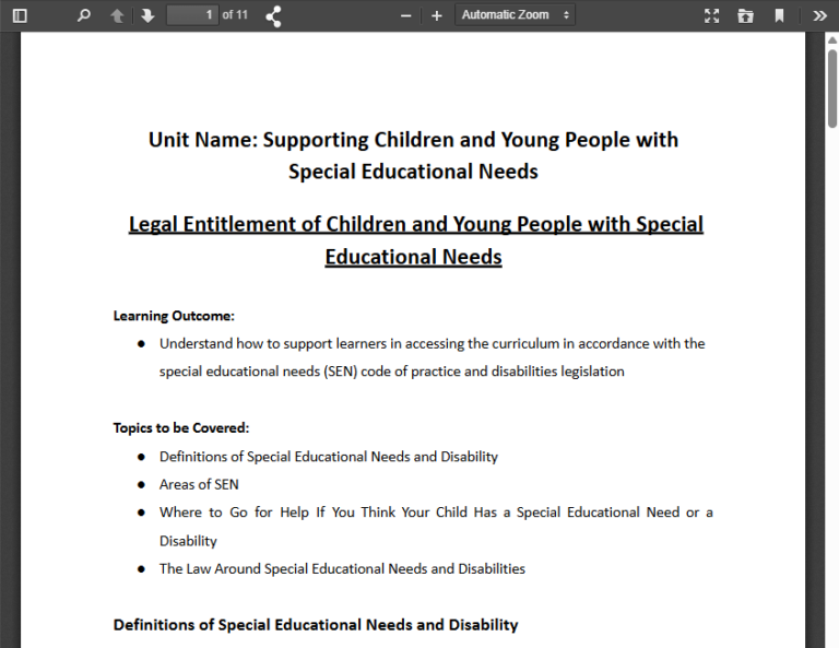1. Legal Entitlement of Children and Young People with Special Educational Needs