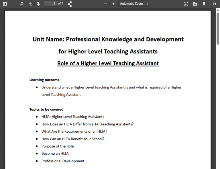 2. Role of a Higher Level Teaching Assistant